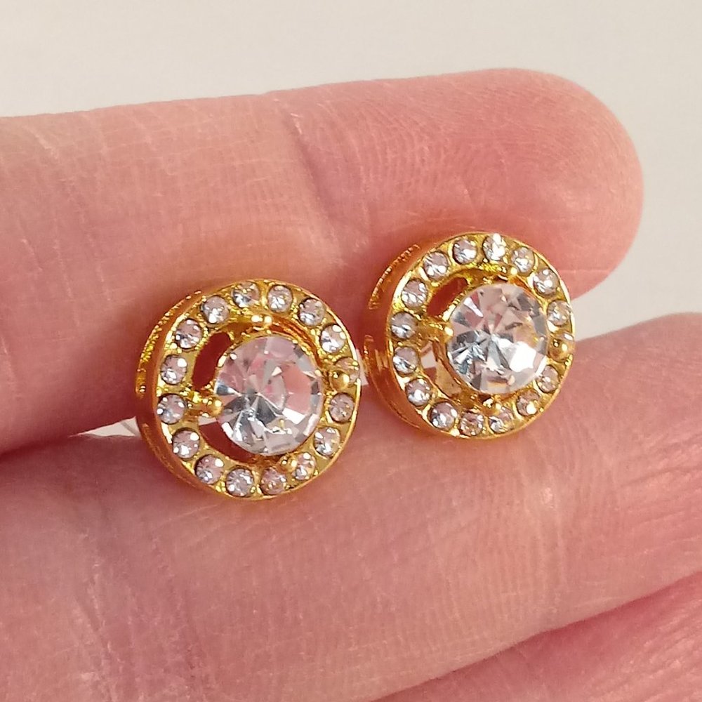 18K Yellow Gold Plated Diamond Zircon Halo Flower Stud Earrings 1.28ctw ea Gift